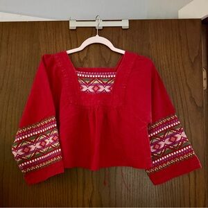 Folk Embroidered 3/4 Sleeve Dolman Crop Top